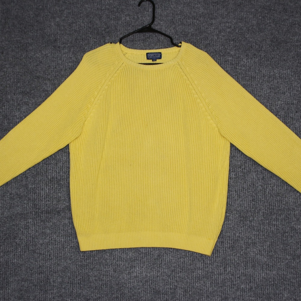 VTG Lands End Womens Yellow Crew Neck Long Sleeve Cotton Knit Sweater Size Large